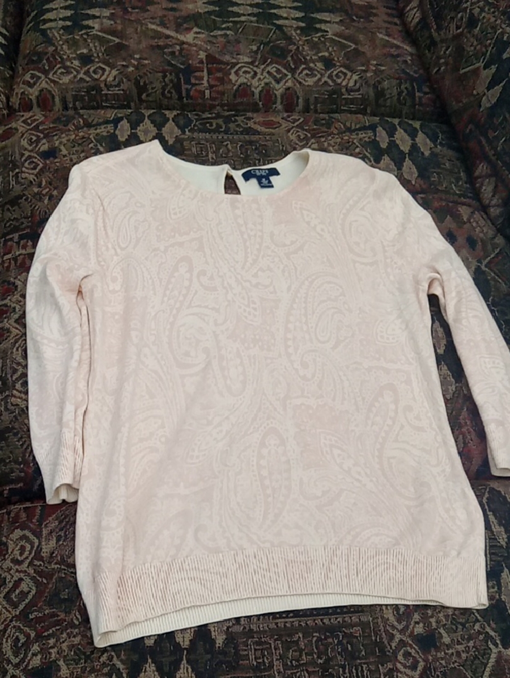 Chaps Light Pink Paisley-Texture Crewneck Sweater